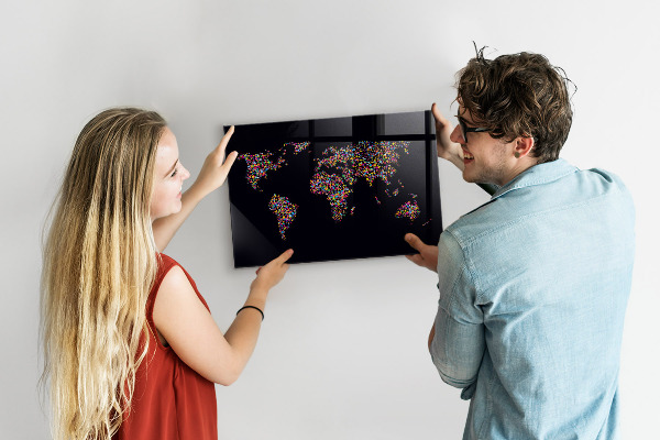Lavagna magnetica per calamite Mappa del mondo fatta di punti