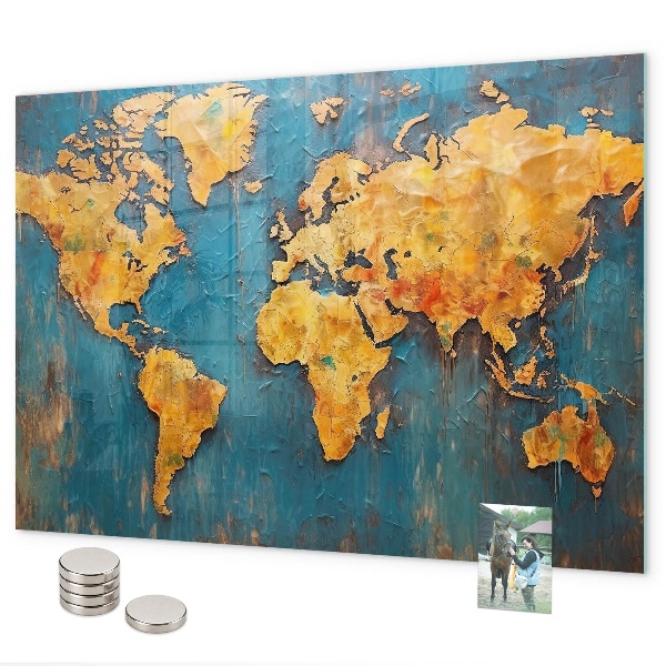 Lavagna magnetica per calamite Mappa del mondo decorativa