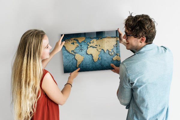 Lavagna magnetica per calamite Mappa del mondo in 3D