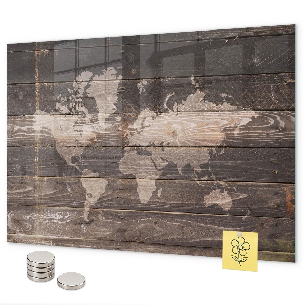 Lavagna magnetica Mappa del mondo su legno