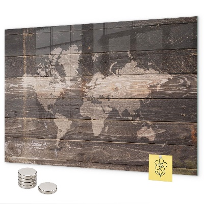 Lavagna magnetica Mappa del mondo su legno