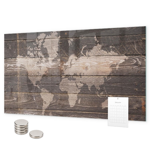 Lavagna magnetica Mappa del mondo su legno