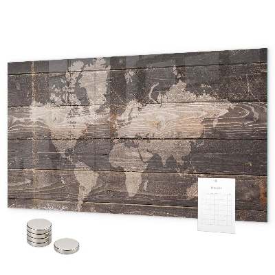 Lavagna magnetica Mappa del mondo su legno