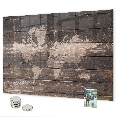 Lavagna magnetica Mappa del mondo su legno