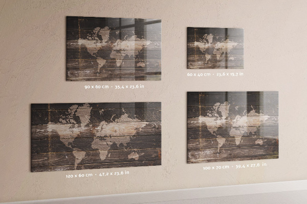 Lavagna magnetica Mappa del mondo su legno