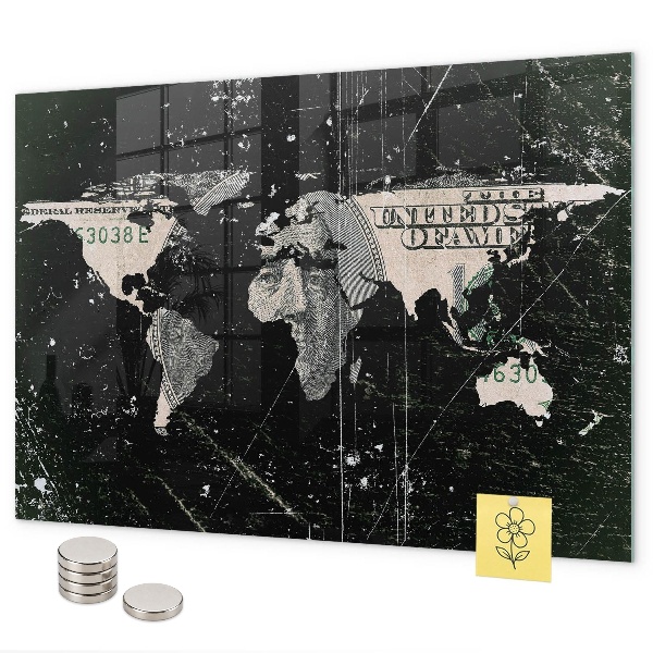 Lavagna magnetica per calamite Mappa del mondo del dollaro