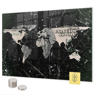 Lavagna magnetica per calamite Mappa del mondo del dollaro