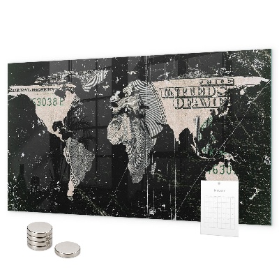 Lavagna magnetica per calamite Mappa del mondo del dollaro