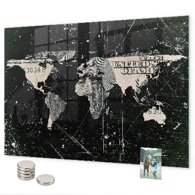 Lavagna magnetica per calamite Mappa del mondo del dollaro