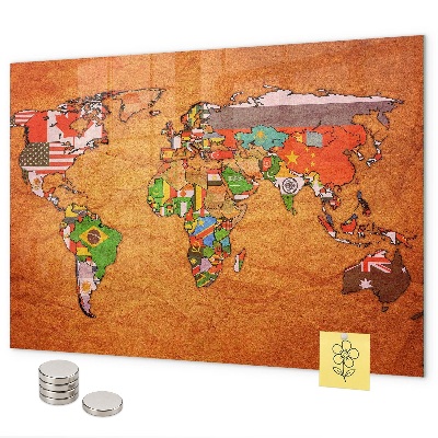 Lavagna magnetica per calamite Mappa del mondo con le bandiere