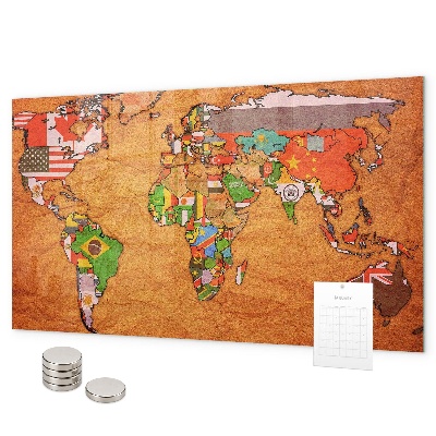 Lavagna magnetica per calamite Mappa del mondo con le bandiere