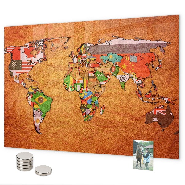 Lavagna magnetica per calamite Mappa del mondo con le bandiere