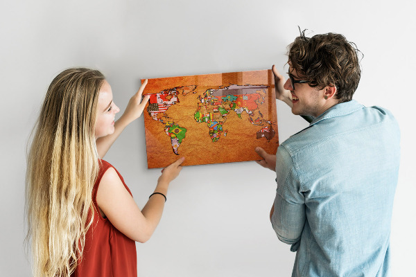 Lavagna magnetica per calamite Mappa del mondo con le bandiere