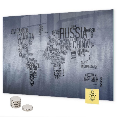 Lavagna magnetica Mappa del mondo con didascalie