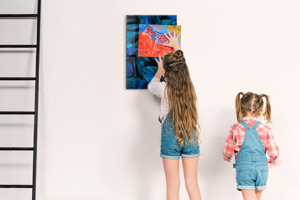 Pittura lavagna magnetica Foglie esotiche blu