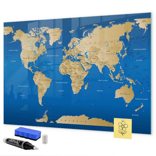Lavagna magnetica con pennarelli Mappa del mondo con i luoghi da segnare