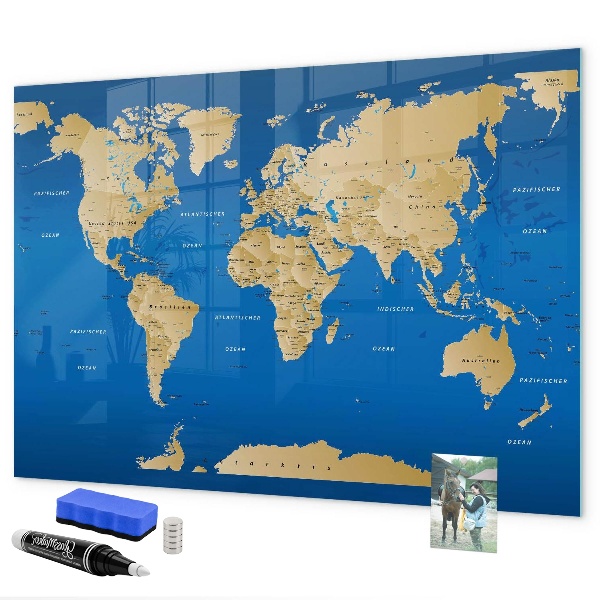 Lavagna magnetica con pennarelli Mappa del mondo con i luoghi da segnare