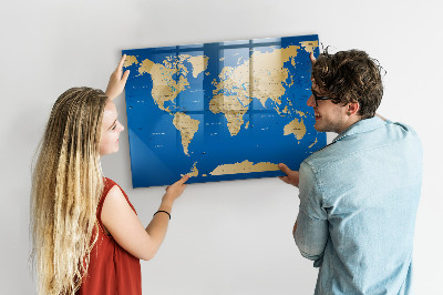 Lavagna magnetica con pennarelli Mappa del mondo con i luoghi da segnare