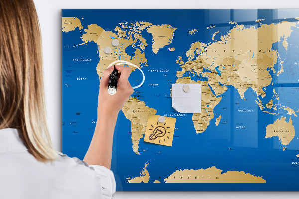 Lavagna magnetica con pennarelli Mappa del mondo con i luoghi da segnare