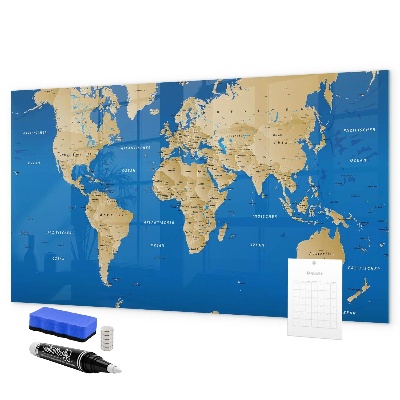 Lavagna magnetica con pennarelli Mappa del mondo con i luoghi da segnare