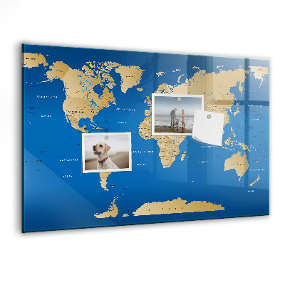 Lavagna magnetica con pennarelli Mappa del mondo con i luoghi da segnare