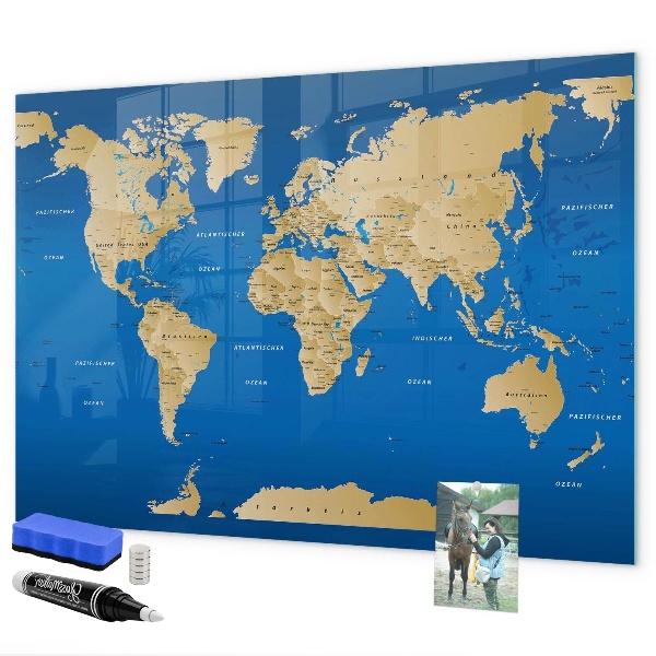 Lavagna magnetica con pennarelli Mappa del mondo con i luoghi da segnare