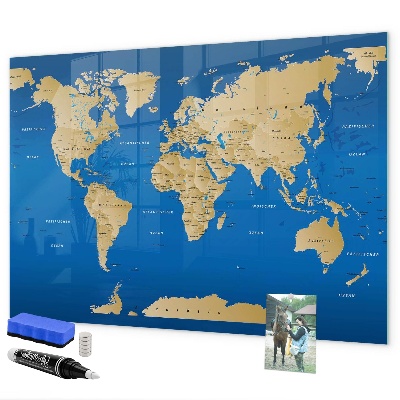 Lavagna magnetica con pennarelli Mappa del mondo con i luoghi da segnare