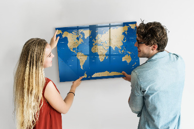 Lavagna magnetica con pennarelli Mappa del mondo con i luoghi da segnare