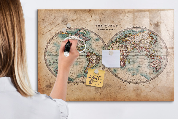 Lavagna magnetica scrivibile Mappa del mondo con spazio per le foto