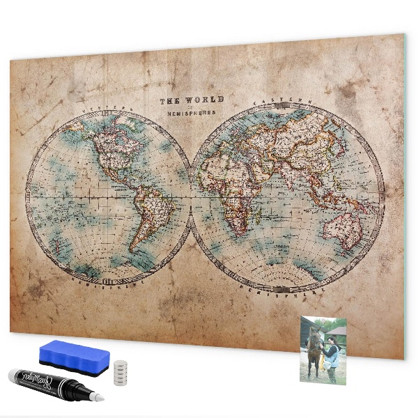 Lavagna magnetica scrivibile Mappa del mondo con spazio per le foto