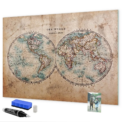 Lavagna magnetica scrivibile Mappa del mondo con spazio per le foto