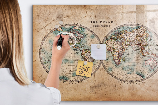 Lavagna magnetica scrivibile Mappa del mondo con spazio per le foto