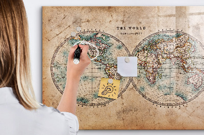 Lavagna magnetica scrivibile Mappa del mondo con spazio per le foto