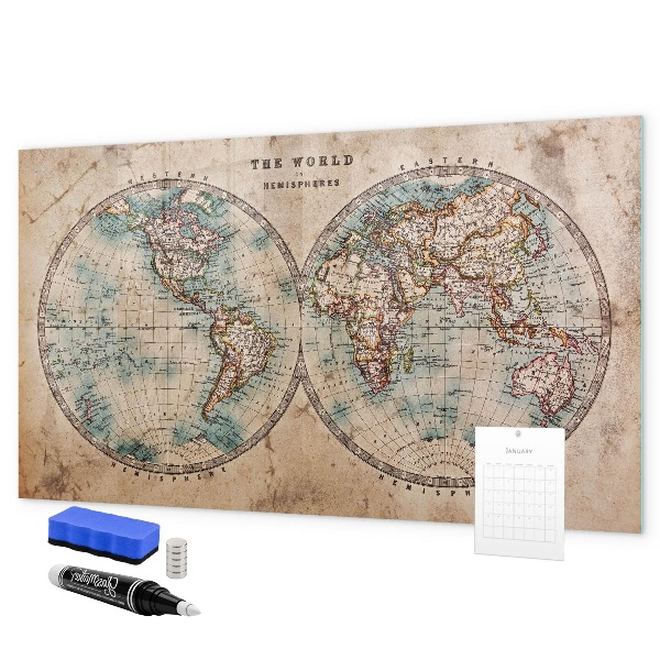 Lavagna magnetica scrivibile Mappa del mondo con spazio per le foto