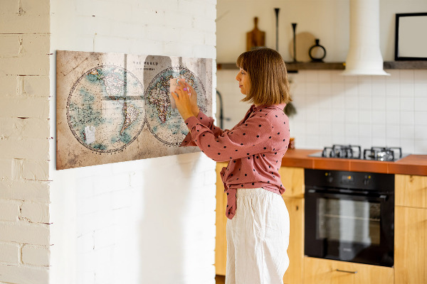 Lavagna magnetica scrivibile Mappa del mondo con spazio per le foto