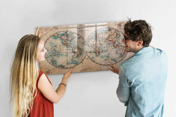 Lavagna magnetica scrivibile Mappa del mondo con spazio per le foto