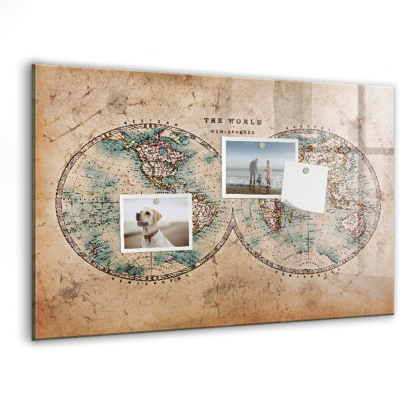 Lavagna magnetica scrivibile Mappa del mondo con spazio per le foto