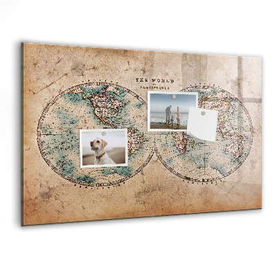 Lavagna magnetica scrivibile Mappa del mondo con spazio per le foto