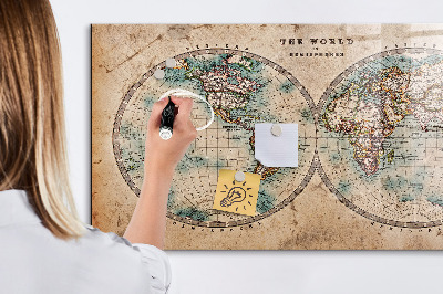 Lavagna magnetica scrivibile Mappa del mondo con spazio per le foto