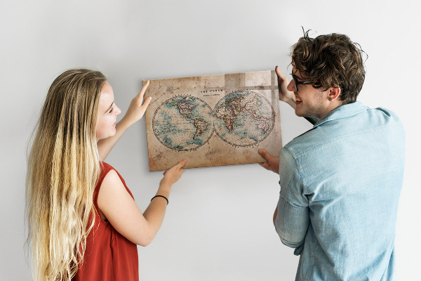 Lavagna magnetica scrivibile Mappa del mondo con spazio per le foto