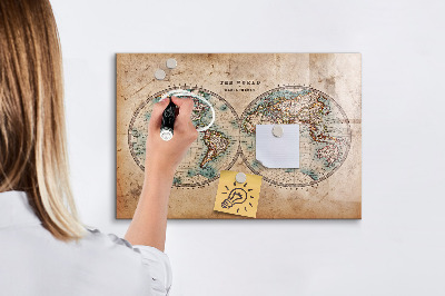 Lavagna magnetica scrivibile Mappa del mondo con spazio per le foto