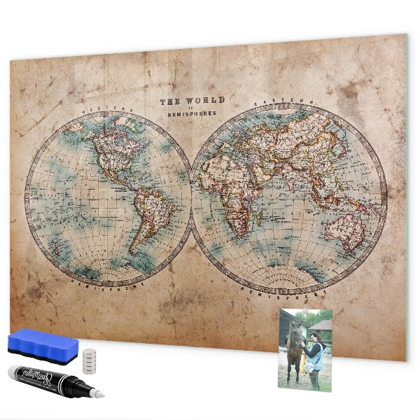 Lavagna magnetica scrivibile Mappa del mondo con spazio per le foto