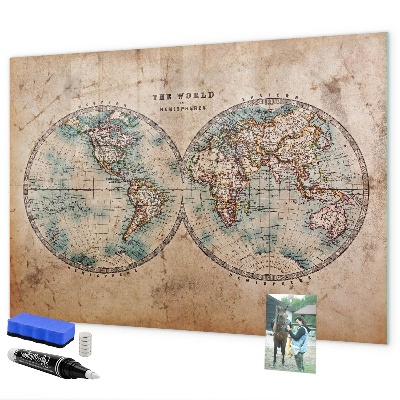 Lavagna magnetica scrivibile Mappa del mondo con spazio per le foto
