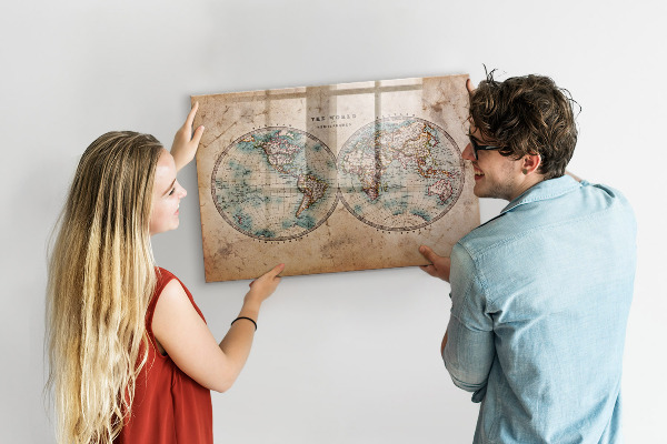 Lavagna magnetica scrivibile Mappa del mondo con spazio per le foto
