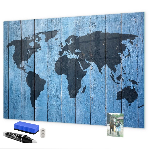 Lavagna magnetica con pennarelli Mappa del mondo con indicazione delle posizioni delle foto