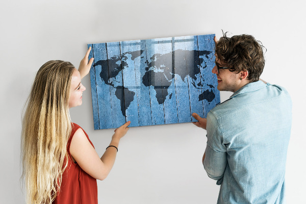 Lavagna magnetica con pennarelli Mappa del mondo con indicazione delle posizioni delle foto