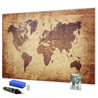 Lavagna magnetica scrivibile Mappa del mondo con indicazione delle posizioni delle foto
