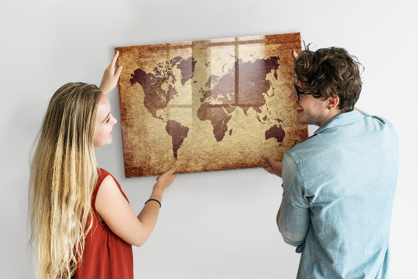 Lavagna magnetica scrivibile Mappa del mondo con indicazione delle posizioni delle foto