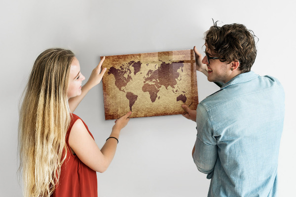 Lavagna magnetica scrivibile Mappa del mondo con indicazione delle posizioni delle foto