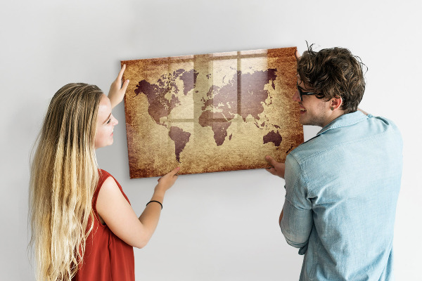 Lavagna magnetica scrivibile Mappa del mondo con indicazione delle posizioni delle foto